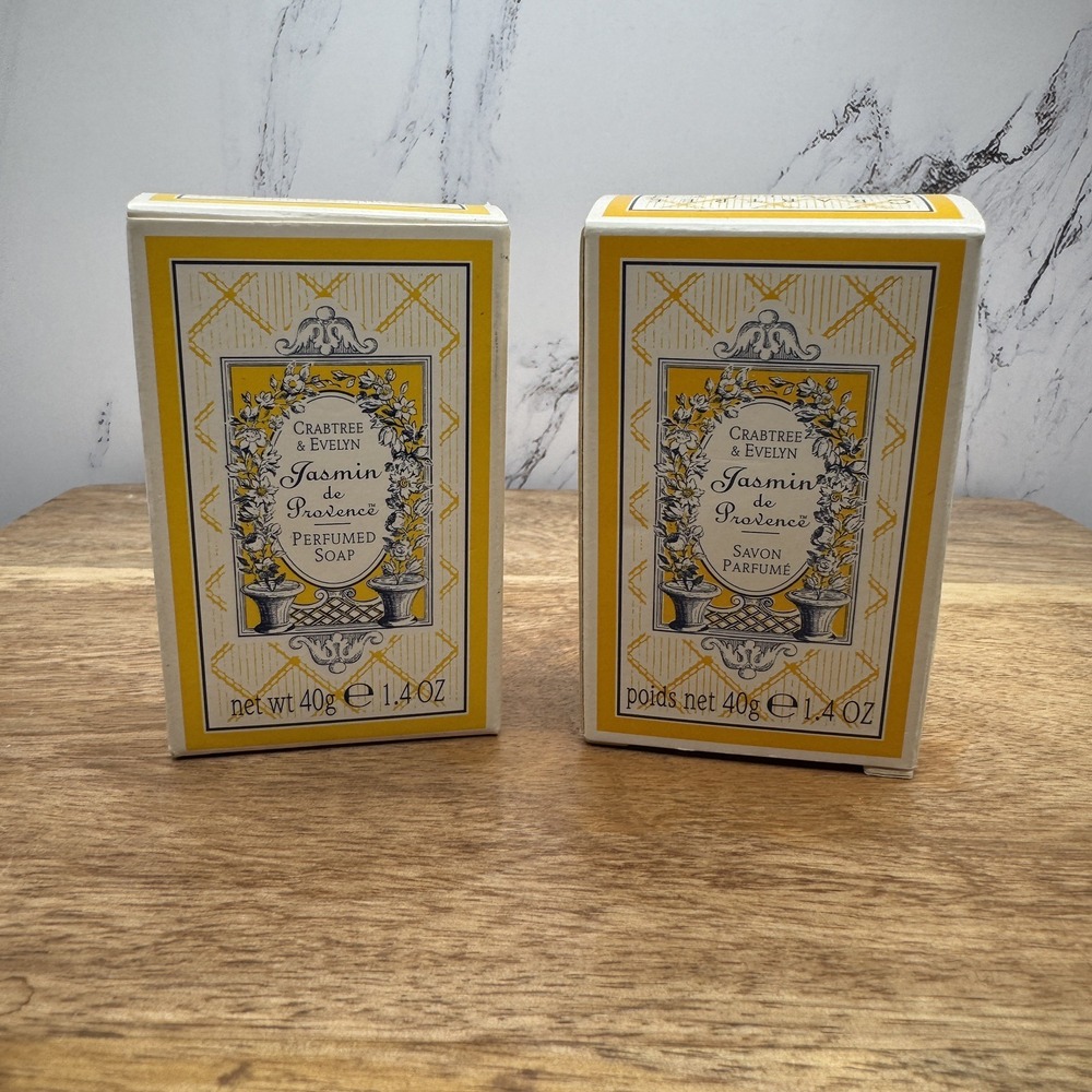 New Crabtree & Evelyn Jasmin de Provence Mini Perfumed Bath Soaps 1.4oz Lot Of 2 - Picture 1 of 4